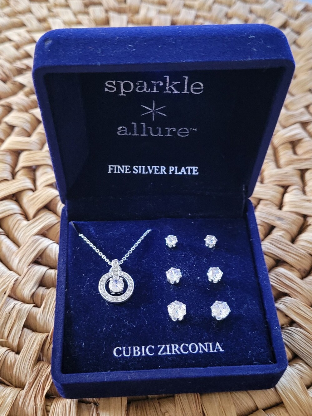 Allure Fine Silver Plate Cubic Zirconia Necklace & Earrings in Silver